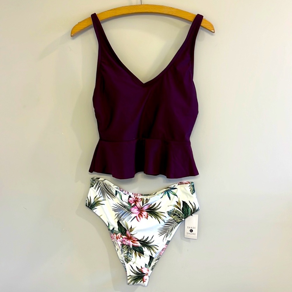 Kona Sol Peplum Top / Shade & Shore High Leg.High Waist Bottom size (SMALL&MED)